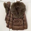 BEST PRICE 15 Colors European High End Winter Hoodie Warm Midi Length Large Real Natural Silver Red Fox Fur Thick Bubble Coats Down Coat Snow Outerwear Parkas Jackets Women Winter Apparel Supplies