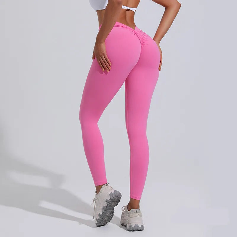 10 Colors S-XL Women's V-Back Scrunch Butt Lifting Leggings Buttery Soft High Waisted Booty Tights Workout Gym Sexy Yoga Pants Women Sports Apparel Supplies