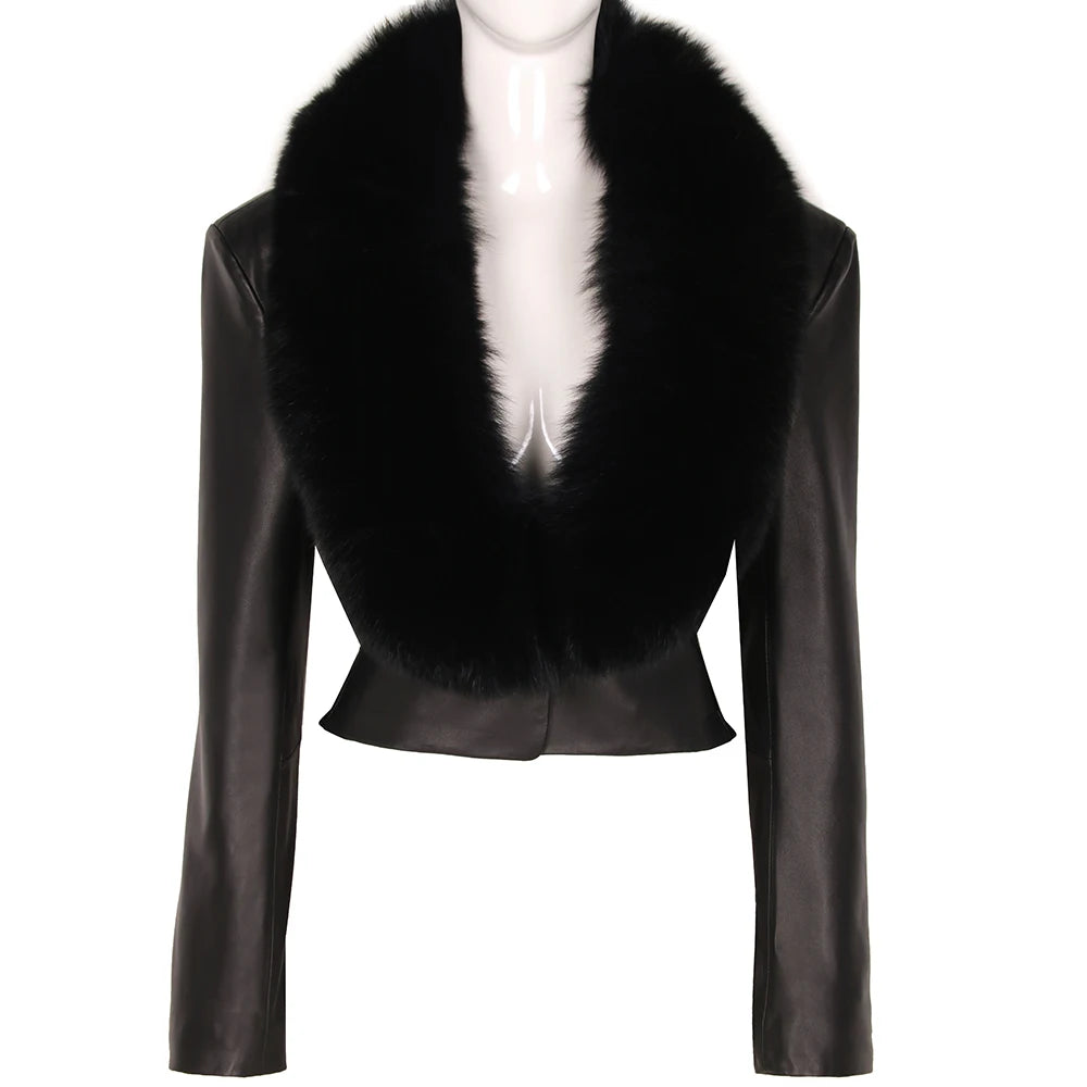 Genuine Sheepskin Real Leather Fox Real Fur Jacket Pure White/Black/Dark Brown/Pink Color Long Sleeve Premium Women Leather Jacket with Natural Fox Fur Collar Autumn Winter Girls Clothes