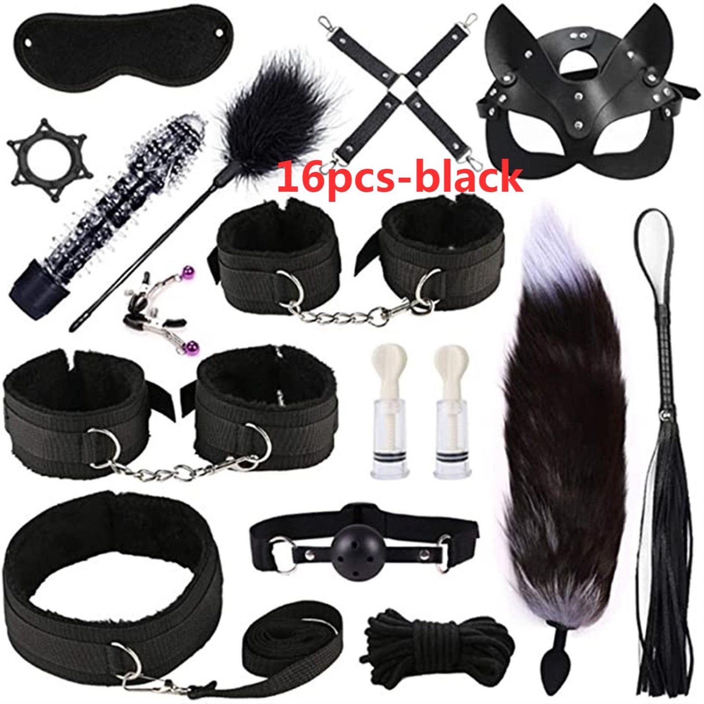 Adult leather plush bondage bundle set, gag, whip, butt plug, sex toys for women, nipple clips, erotic toys