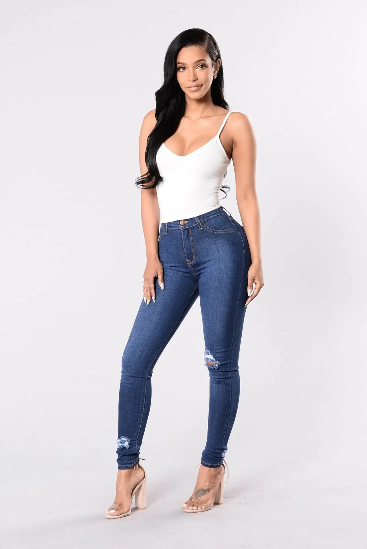 S-3XL Plus Size 3 Colors New Women Autumn Spring Summer New Streetwear Fashion Explosive European and American Elastic Hole Slim Leggings Women's Jeans Denim Ripped Pants Casual Clothing Supplies