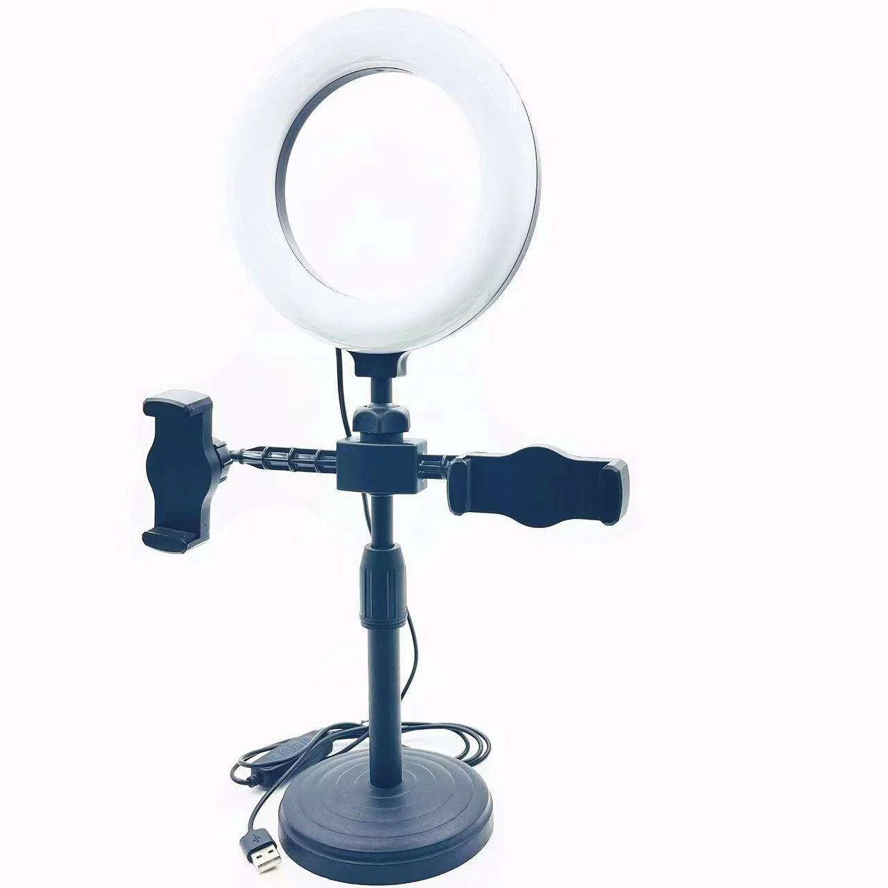 2 Phones Holder Portable Retractable Desktop Ring Light with Dual Phone Clip, Dimmable 6" LED Fill Light Stand for Live Streaming & Selfie TikTok YouTube Video Maker Vlog Social Media Tools Set
