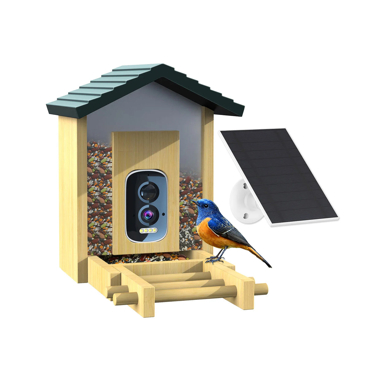 Home Garden Tree Mounted Eco-Friendly Solar Powered Smart Bird Feeder Camera 2K QHD IP66 Waterproof 11000+ Species AI Identification Fast Trail Game CMOS