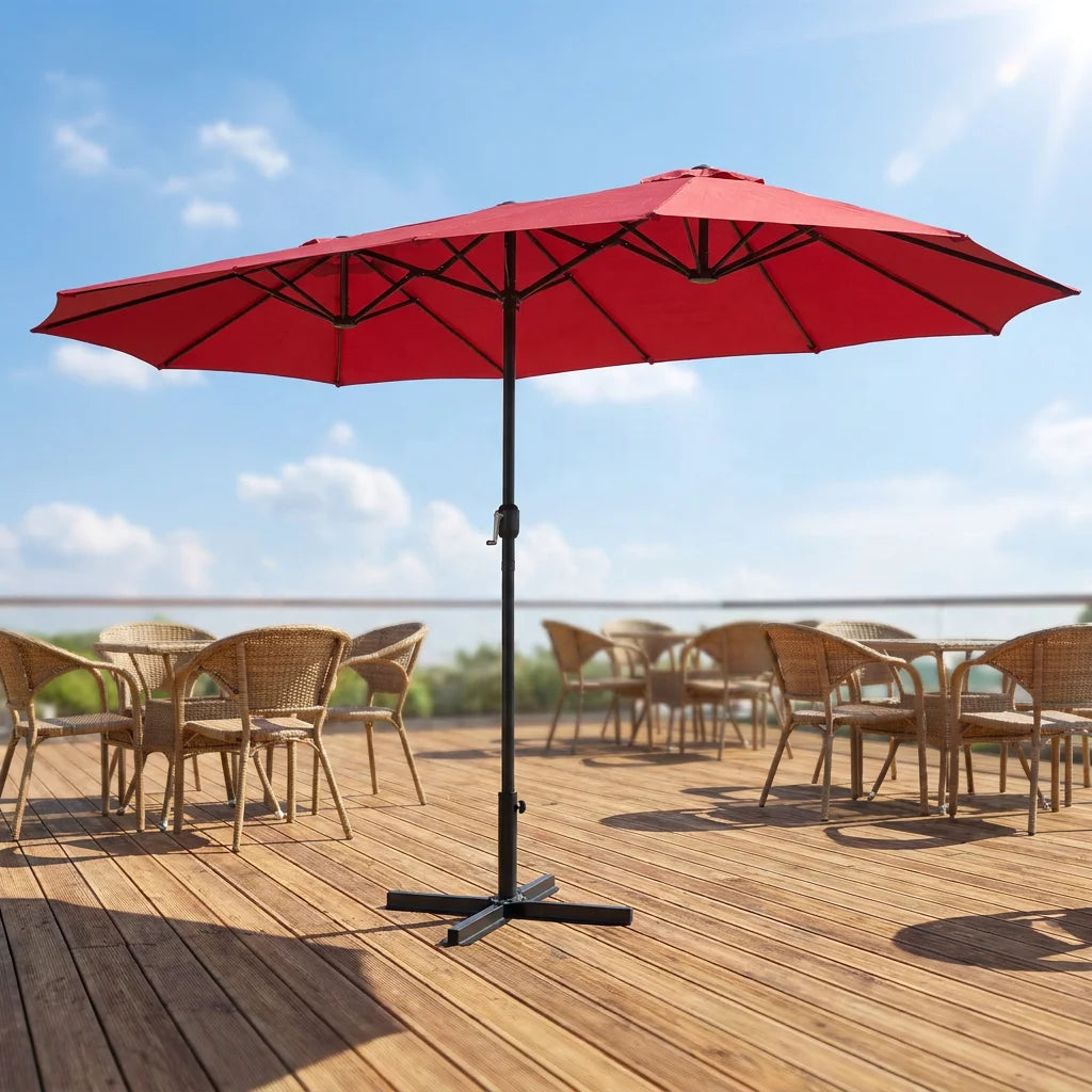 Villa Home Outdoor Large Double Canopy Patio Swimming Pool Beach Umbrella for Long Table Garden Camping Sunshade Double-Sided Rectangular Sun Protection Luxury Beach Umbrella