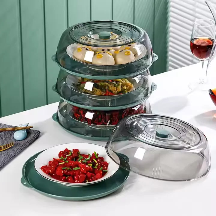 NEW Arrivals 28cm Plastic Microwave Food Plate Container Cover Multi Layer Food Vegetable Cover Heat-Insulated Vegetable Cover Household Kitchenware Accessories