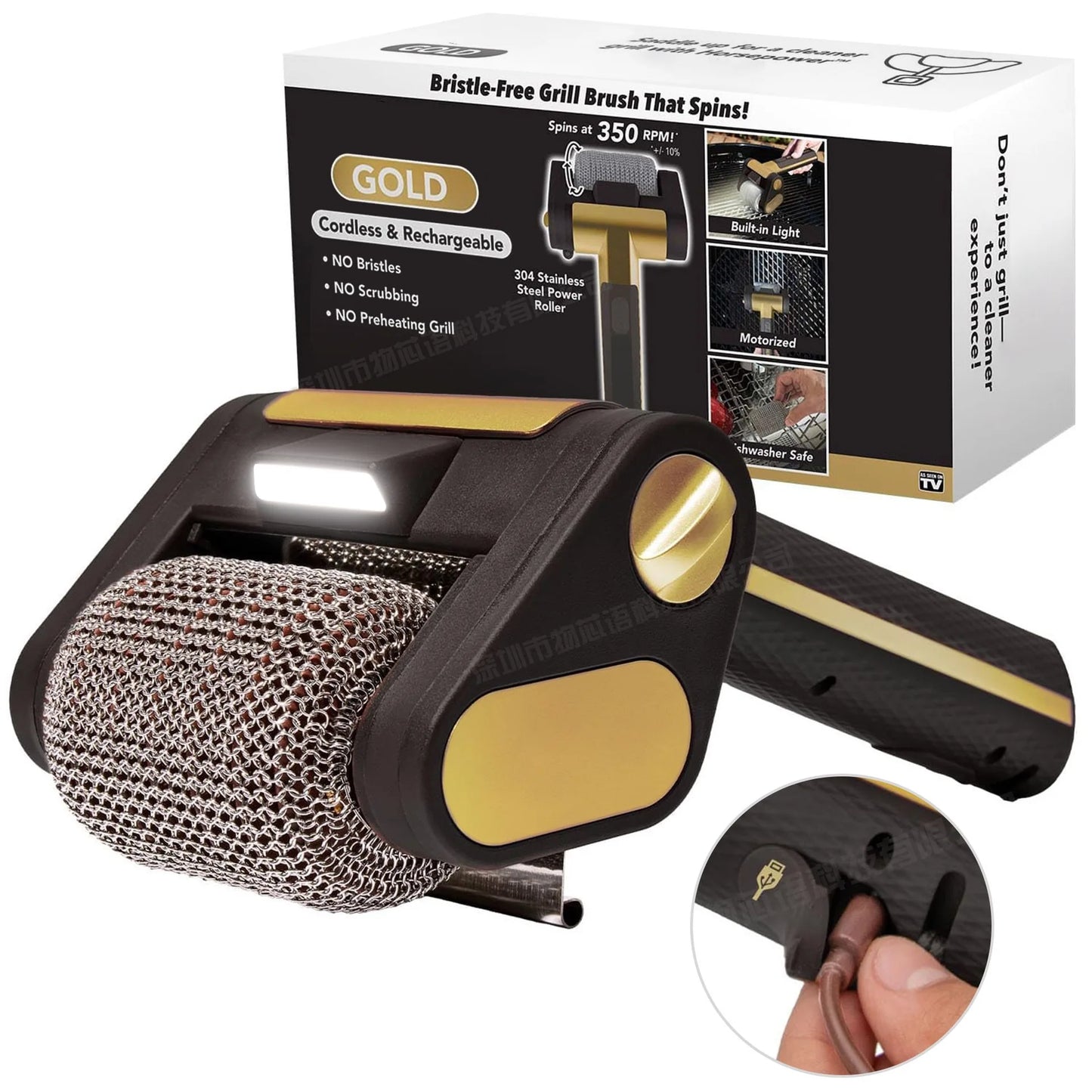 HOT SALE Rechargeable Electric Grill Brush Power Spinning Stainless Steel Bristle BBQ Cleaning Brush Food Grade Plastic Handle Outdoor Camping Barbeque Supplies