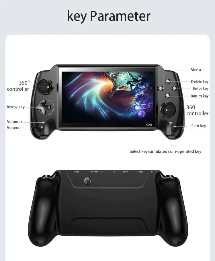 Hot Selling X20 Handheld Retro Video Games Console 16GB  7 Inch Screen Game Player Support Double Players