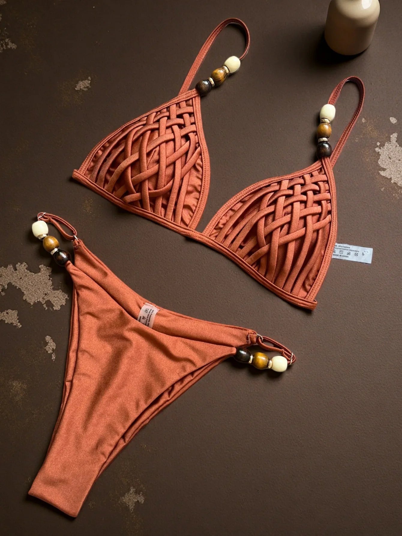 NEW Arrivals 10 Colors Sexy Shinny Triangle Top Double Lined Fabric Swimwear Women Beads Brazilian Bikini Swimsuit S-L Ladies Beachwear Swimming Pool Summer Bathing Apparel Sets Clothing Supplies