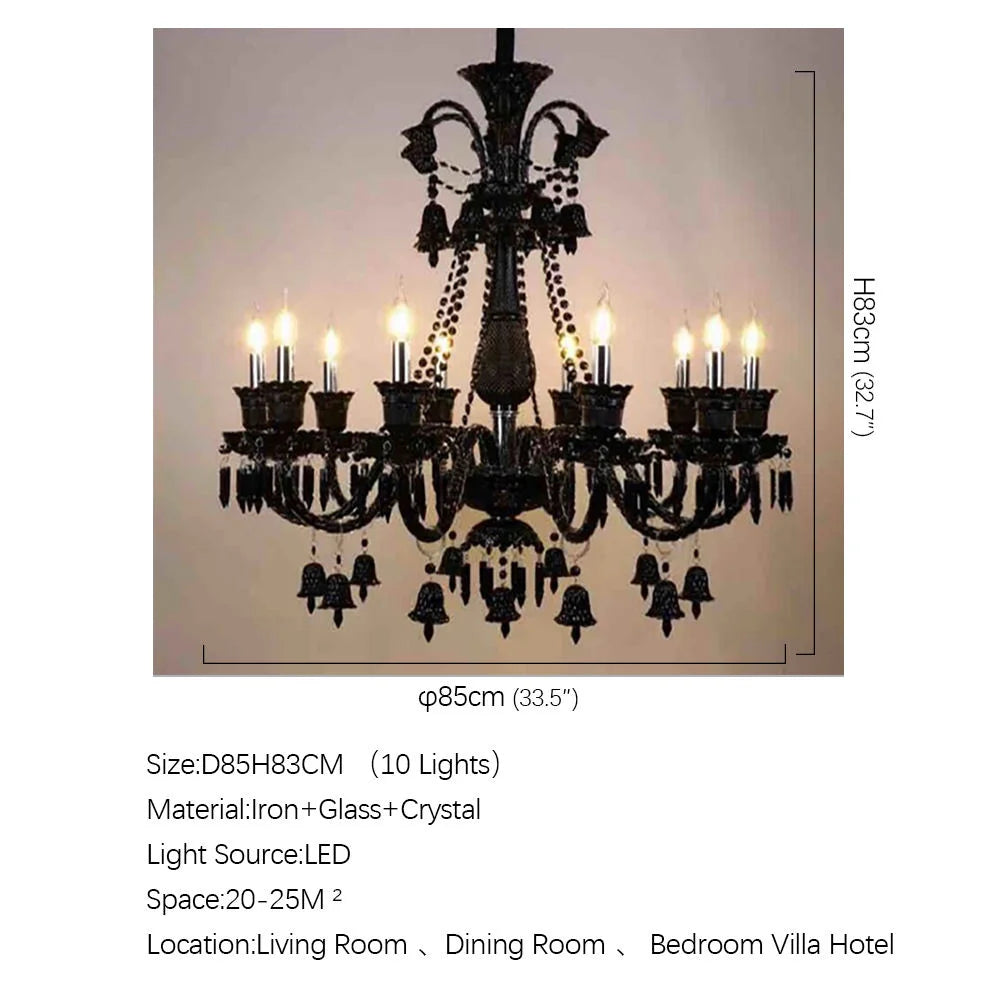 Villa Home Luxury European 10 Lights Black Crystal Chandelier for Living Room Bedroom Duplex Staircase Villa Lobby Creative Atmosphere Hanging Pendant Lights