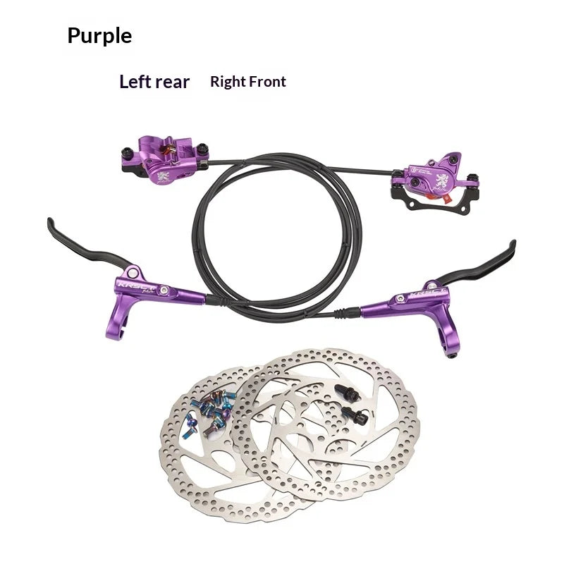 NEW SET  Purple/Blue/Black/Red Color Hydraulic Disc Brake Set Aluminum Alloy BMX Road Mountain Bike Oil Brake Lightweight Dual-Sided Dual-Piston Universal 160mm Rotor Bicycle Parts Accessories