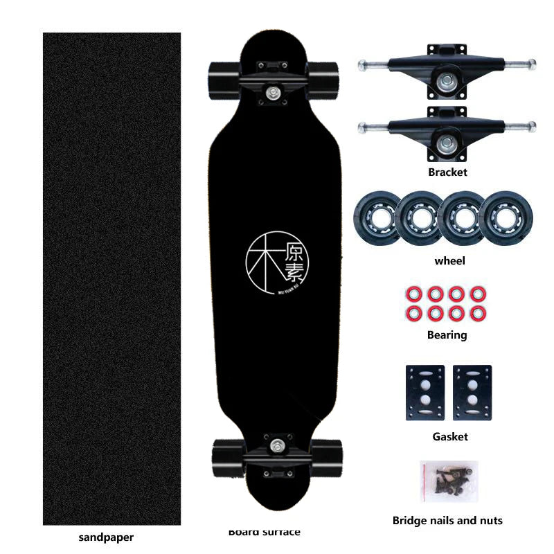 Skateboard Professional Longboard Flat-Rocker Board Steel Bearing PU Wheels Complete Board Teenagerd High Speed Drift Skateboard