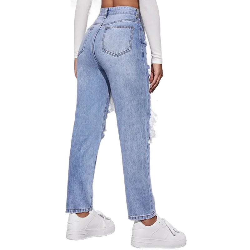 S-2XL Women's Skinny Jeans High Waist Ripped Distressed Y2K Eco-Friendly Casual Summer Autumn Spring Denim Pants Streetwear High Street Clothes Female Casual Clothing Supplies