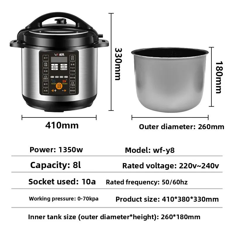 8/14L Large Capacity UK/EU Plug  WF-Y8 Commercial Electric Pressure Cooker (8L-14L) US Version Computerized Control Top Ten Safety Protection Household Appliances Home Electric Cooking Supplies