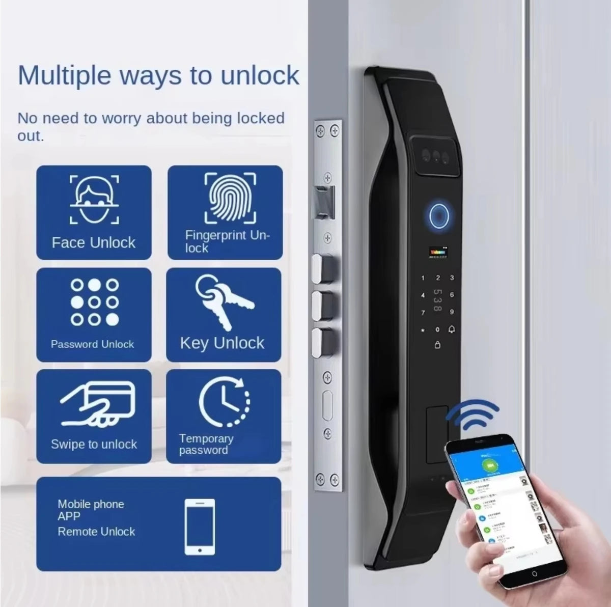 BEST PRICE Villa Home Business Office TUYA APP Brass Door Lock Intelligent Digital Fingerprint Face Recognition Security Electronic Smart Lock with Cloud Storage Wi-Fi Security Accessories Safety Supplies