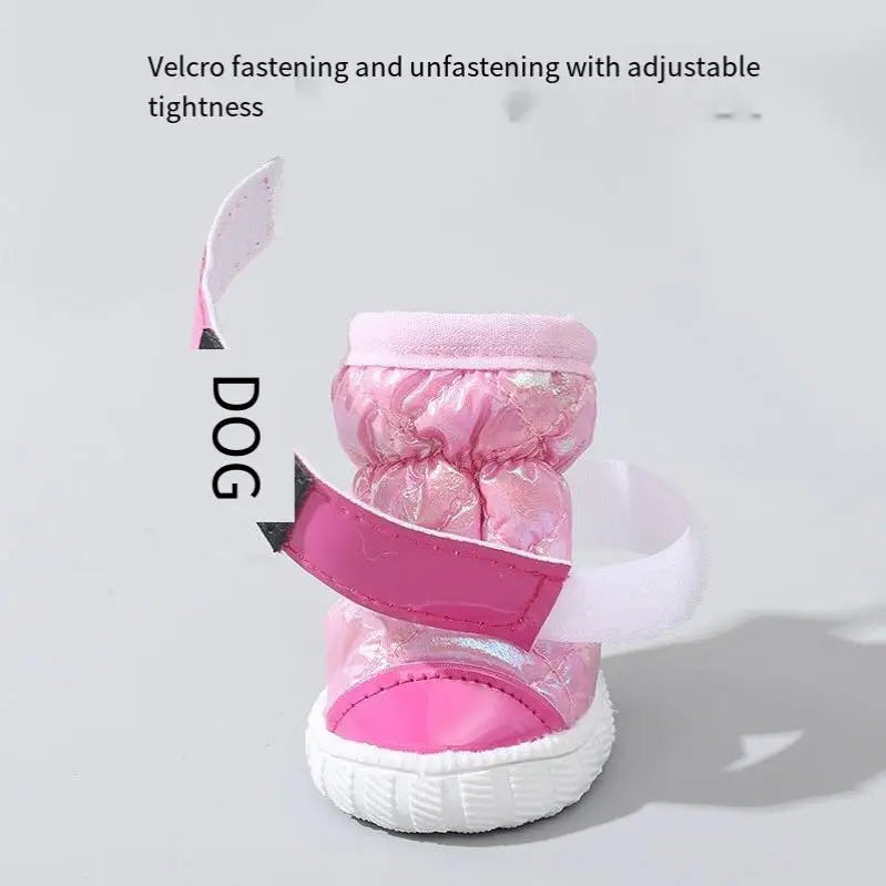 4 Colors Luxury Modern Pet Dog Shoes Waterproof Snow Boots Anti-Slip Solid Pattern Cotton Stocked Outdoor Boots