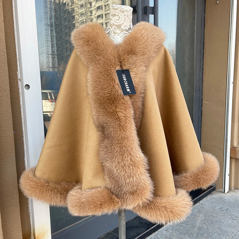 12 Colors New Coming Customized Color Real Natural Fox Fur Cashmere Poncho Women Fur Shawls Evening Party Wedding Guest Luxury Coats Outerwear Jackets Ladies Luxury Apparel Supplies