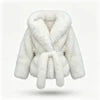White/Dark Brown/Black Color S-3XL Plus Size Women Top Quality Hooded Artificial Fur Jacket Oversized Fur Collar Belted Waist Winter Warm Fluffy Mid-Length Coats Women's Faux Fur Coats Women Winter Apparel Supplies