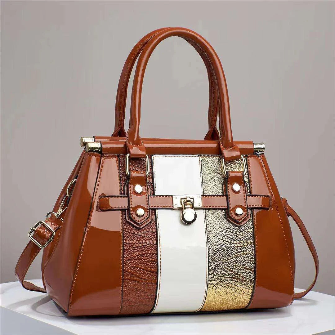 8 Colors Luxury Female Handbag Fashion Patent Leather Zippered Closure Woman's Shoulder PU Bag Polyester Lining Portable Embroidery Bags Ladies Apparel Accessories