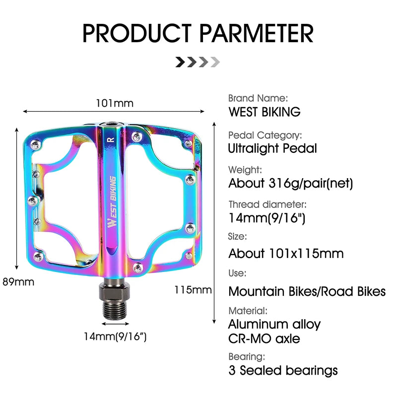 Bicycle Pedals 3 Bearings CNC Ultralight MTB Road Bike Part Colorful Anti-slip Flat BMX Pedals Cycling Accessories