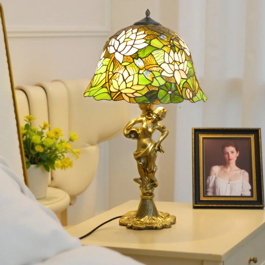 Villa Home Luxury Tiffany Lamps 16 Inch Wide Stained Glass Lampshade Bedroom Bedside Lamp, Bar Study, Living Room Decoration Desk Lamp Lights