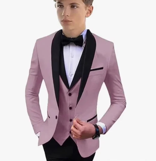 3 PCS Set 8 Colors Boys Luxury Suit Blazer Vest Pants Jacket Gentleman Clothes Sets 3-16T Kids Wedding Guest Evening Prom Birthday Party Formal Clothing Wedding Suits Children Luxury Apparel Supplies