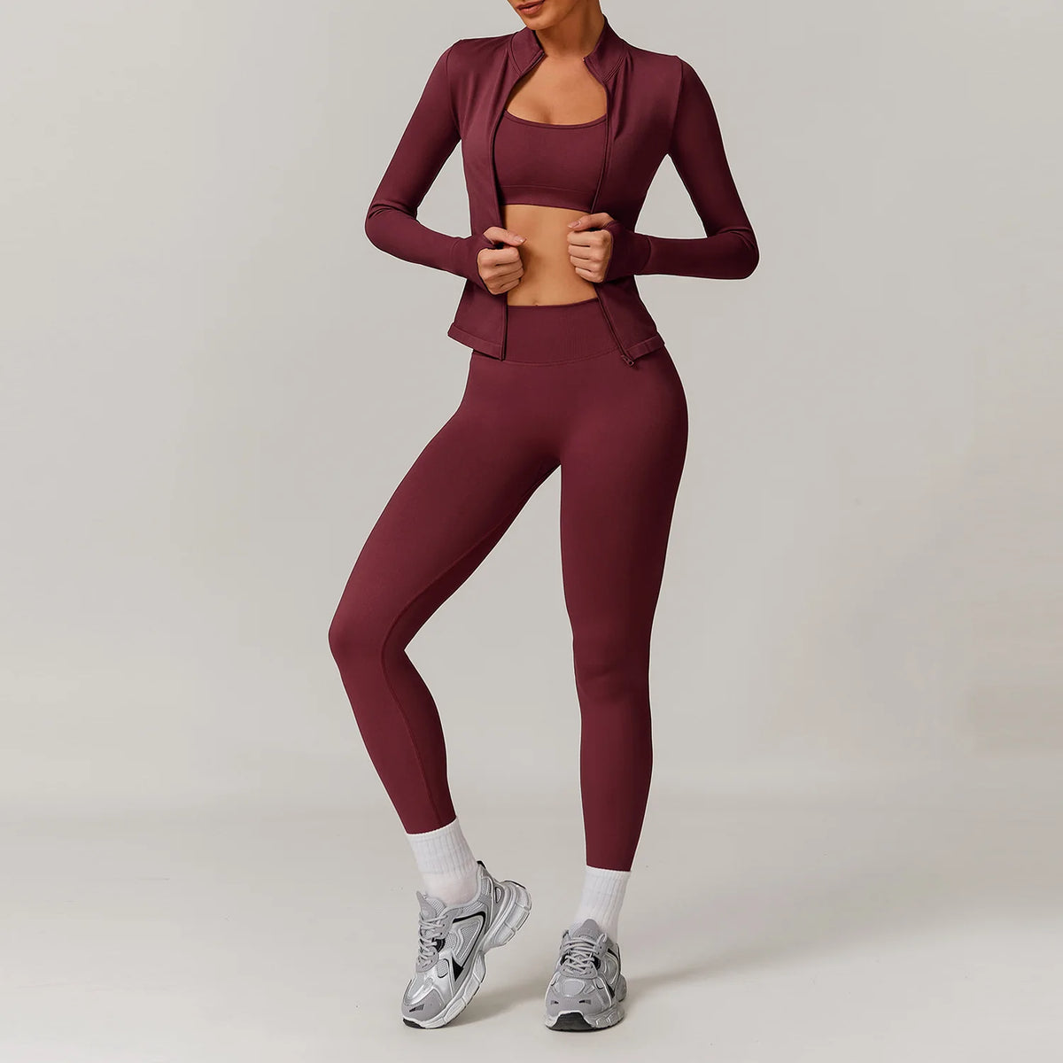 3 PCS Set 7 Colors Private Label Seamless Yoga Suit Women High Waist Scrunch Butt Lifting Tight Leggings Zip Jacket Gym Fitness Outfit Outdoor Running Activewear Set Women Sports Clothing Supplies