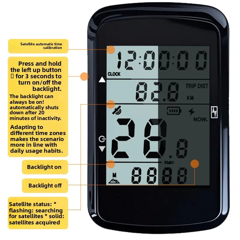 Wireless Cycling GPS Computer Mountain Bike Computer Wireless with Large Backlit Display Smart GPS Cycling Computer ABS Material Wireless Stopwatch Monitor Bicycle Accessories