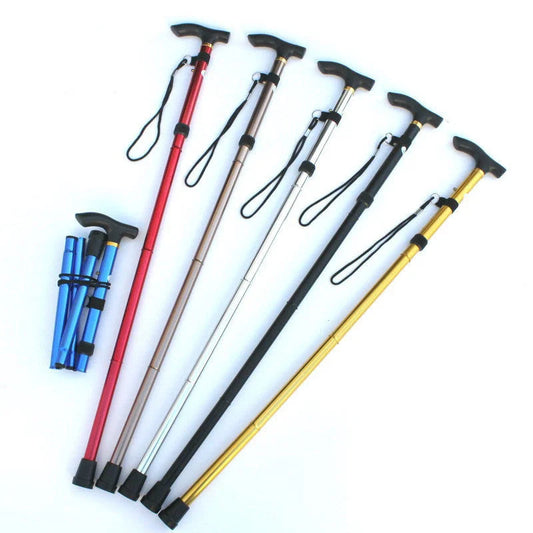 3 Colors Foldable Aluminum Alloy Walking Stick Plastic Handle Portable Trekking Poles Non-Slip Lightweight Telescopic 250 Lb Capacity Disability Tools