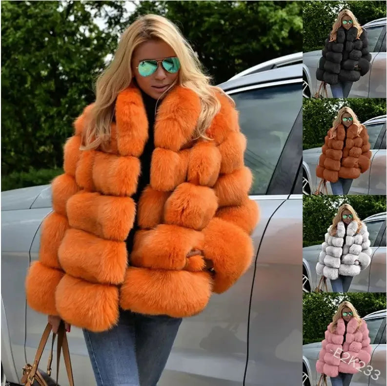 NEW Arrivals 10 Colors S-5XL Plus Size Luxury Fox Fur Winter Outfit Faux Fur Jacket Women Fur Coat Outerwear Jackets Night Clubwear Evening Party Luxury Coats Ladies Winter Apparel Supplies