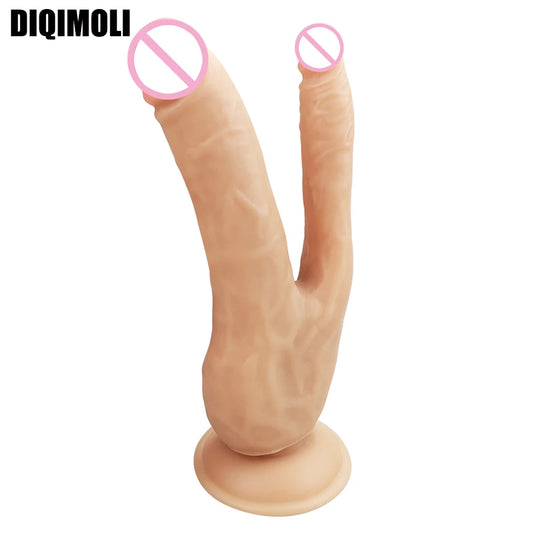 Double Dildos Double Penetration Vagina and Anus Big Realistic Double Headed Penis Soft Phallus Sex Toys for Women Masturbation