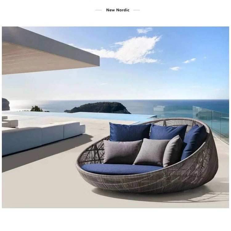HOT SALE Only Few Units Left Latest Craze Outdoor Villa Swimming Pool Home Garden Luxury Rattan Large Wicker UV Resistant Outdoor Furniture Set Round Sofa Bed for Hotel Sun Sofa Lounger