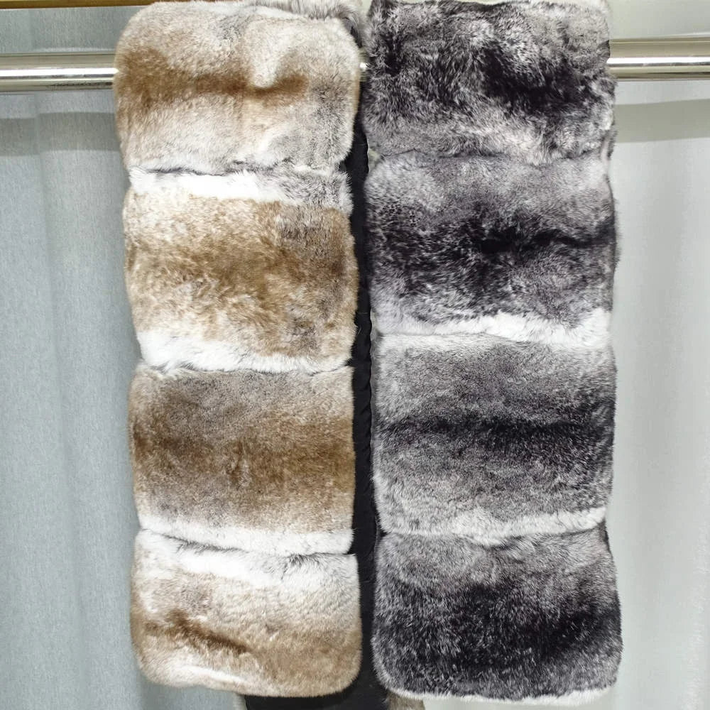 BEST PRICE New Fashion Women's Winter Rex Rabbit Chinchilla Fur Short Scarf Chinchilla  Black/Brown Color Ladies Luxury Apparel Accessories