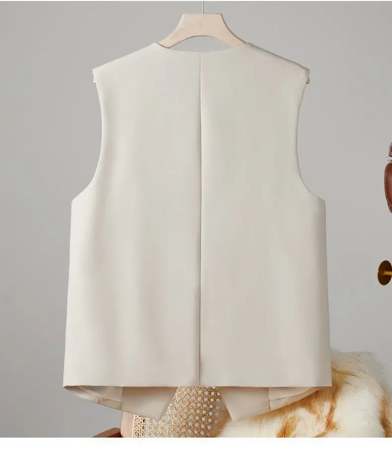 12 Colors S-3XL Plus Size Women's Spring and Autumn Suit Vest Waistcoat Cardigans Office Lady Sleeveless V-Neck Casual Loose Suit Vest Ladies Clothing Accessories