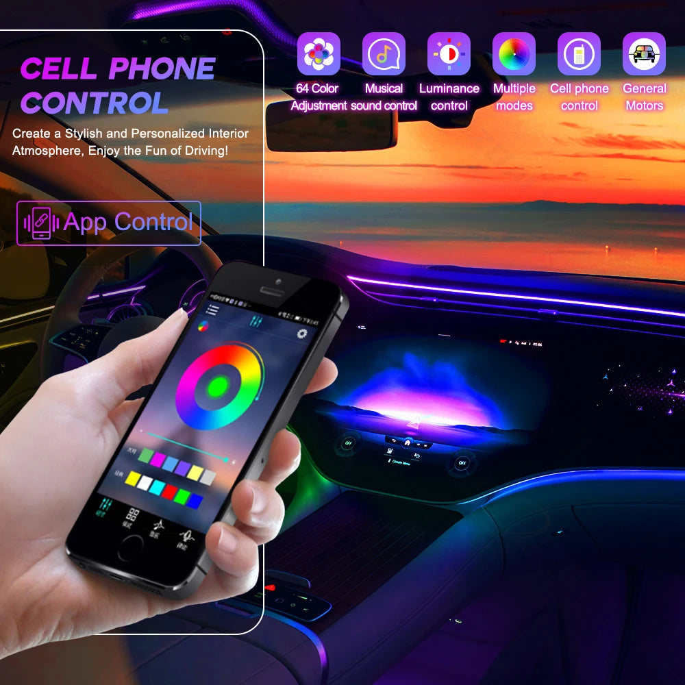 NEW Car Interior Night Driving Decoration RGB Dynamic Symphony Car Interior Light 18 / 20 in 1 Ambient Atmosphere LED Light Kit for Car Vehicle Decor Supplies