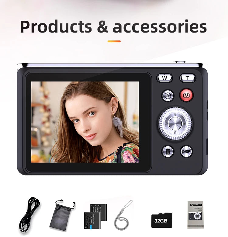 5K Digital Camera FHD 1080P Point and Shoot Camera with 32GB Card 16X Zoom Anti Shake Date Stamp Compact Camera Christmas Birthday Gifts
