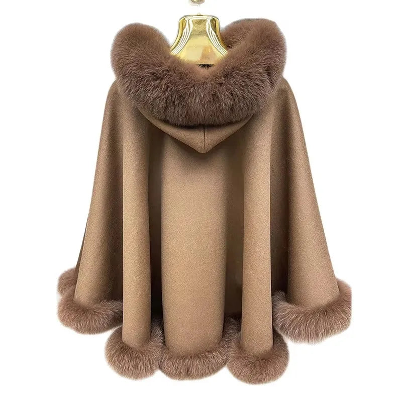12 Colors New Coming Customized Color Real Natural Fox Fur Cashmere Poncho Women Fur Shawls Evening Party Wedding Guest Luxury Coats Outerwear Jackets Ladies Luxury Apparel Supplies