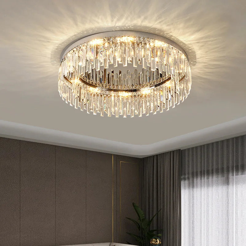 Villa Home Living Room 23.6in Stainless Steel Bae K9 Crystal Luxury Ceiling Lamp European Luxury Creative Bedroom Hotels Low Led Fixtures Ceiling Light