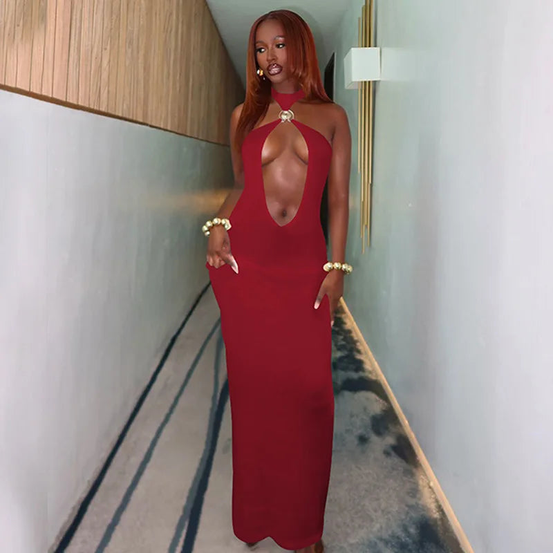 Black/White/Red Color Summer Sexy Hot Hollow Out Beachwear Sleeveless Solid Color Long Dress Evening Beach Party Night Clubwear Long Gown Ladies Sexy Clothing Supplies