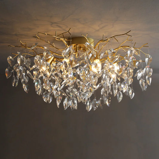 Villa Home Living Room Luxury Crystal Ceiling Lamp Bedroom Living Room Raindrop Branch Shaped Pendent Lamp Modern French Art Decoration Hanging Light