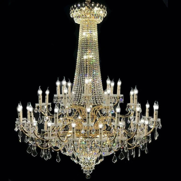 HOT SALE Villa Home Baroque Style Copper Luxury Chandelier Sparkle Crystal Tassels Decoration Living Room Staircase Atmospheric Classical Pendant Lights