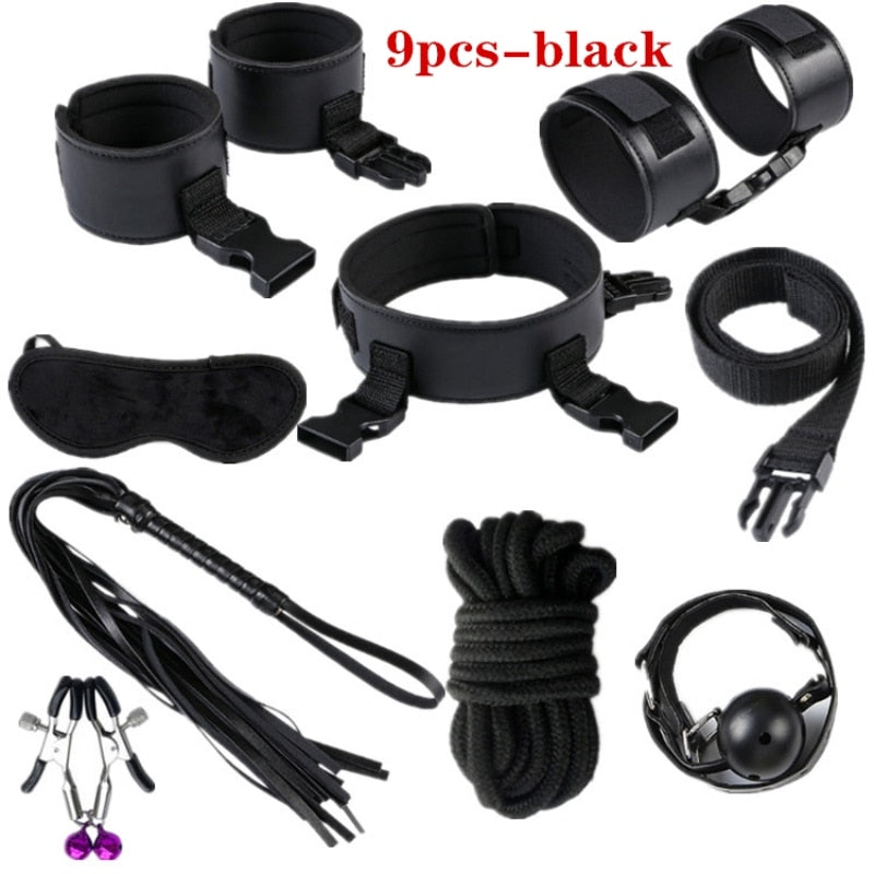 Adult leather plush bondage bundle set, gag, whip, butt plug, sex toys for women, nipple clips, erotic toys