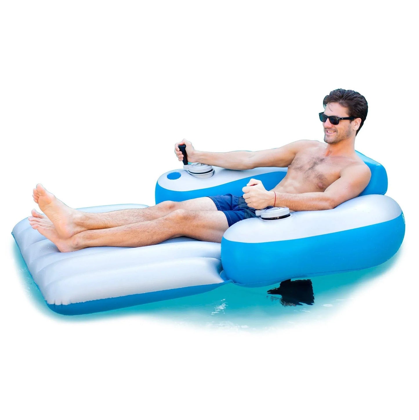 Electric Floating Lounger with Propeller Motor Blue Sky/Purple Color Adults PVC Built-In Propeller Inflatable Lounger Outdoor Water Pool Beach  Foldable Backrest 2026 New Model Summer Vacations
