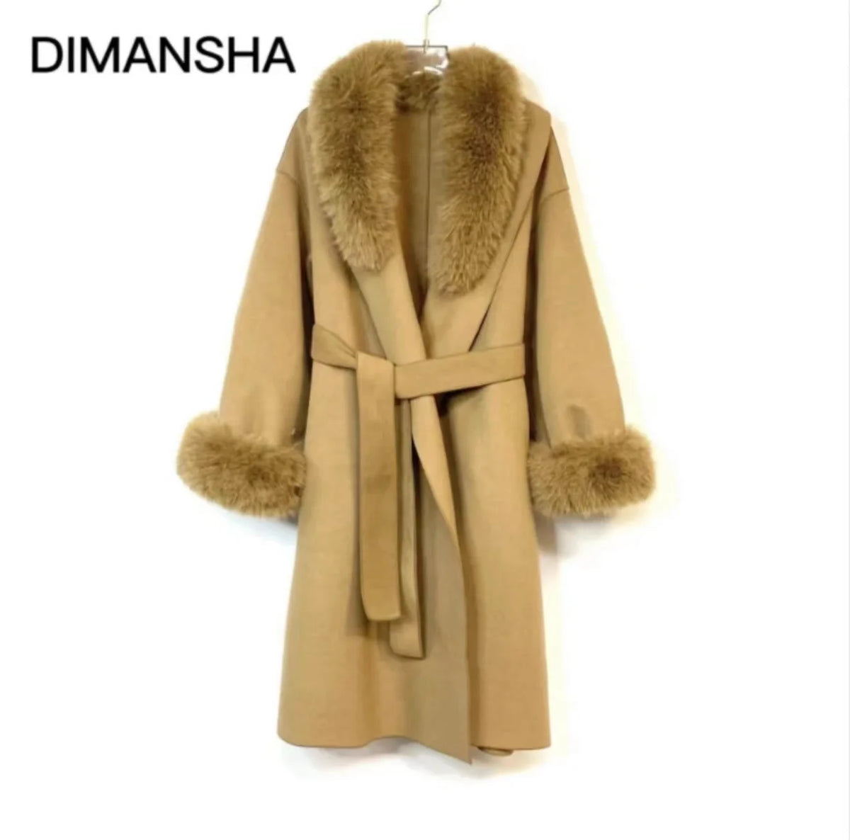 HOT SALE (Few Units Left) 5 Colors Small & Medium Size Luxury Cashmere & Wool New Autumn Winter Removable Real Natural Fox Fur Collar Cuffs Trench Jacket Women Long Belted Woolen Blend Cashmere Coat Ladies Winter Luxury Appar