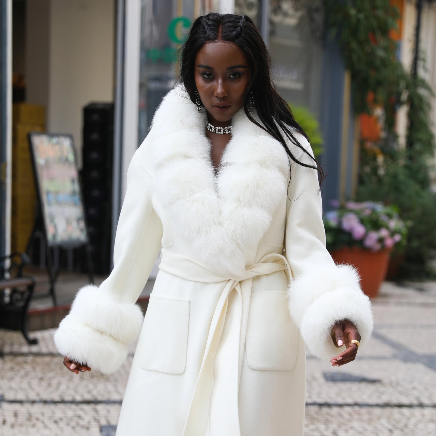 Boutique Gala HOT SALE 15 Colors Cashmere With Natural Real Fox Double Sided Sheep Wool Fur Coat With Real Fox Collar Winter Warm Custom Cashmere Outerwear Coat Evening Business Party Prom Celebrity Clothes