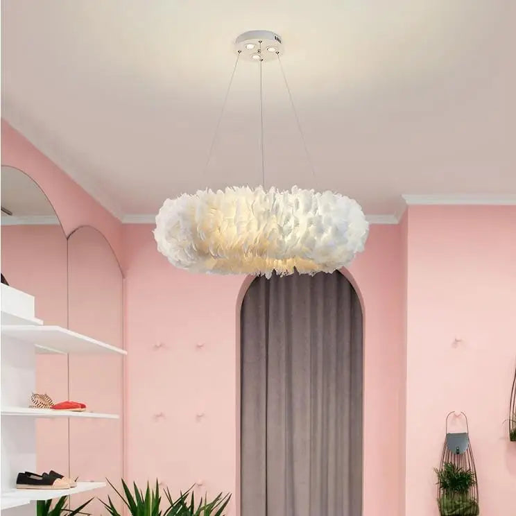 NEW  Nordic Luxury Goose Feather Chandelier Modern Living Room Decoration Pendent Lamp Dining Bedroom Ring Ceiling Hanging Ceiling Light Home Lighting Supplies