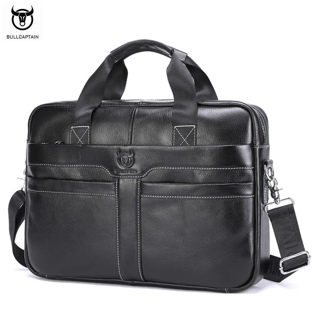 Black/Brown Color Men's Real Leather Briefcase, Large Capacity Multifunctional Shoulder Handbag, Top Quality Professional Business Layer Office Cowhide Business Laptop Bag