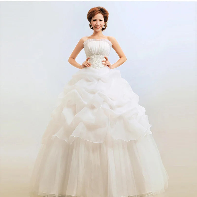 BEST PRICE White/Champagne/ Red Color S-6XL Plus Size Elegant Sweetheart Strapless Wedding Dress Beaded Belt Ruffled Organza Ball Gown Wedding Evening Prom Luxury Dress