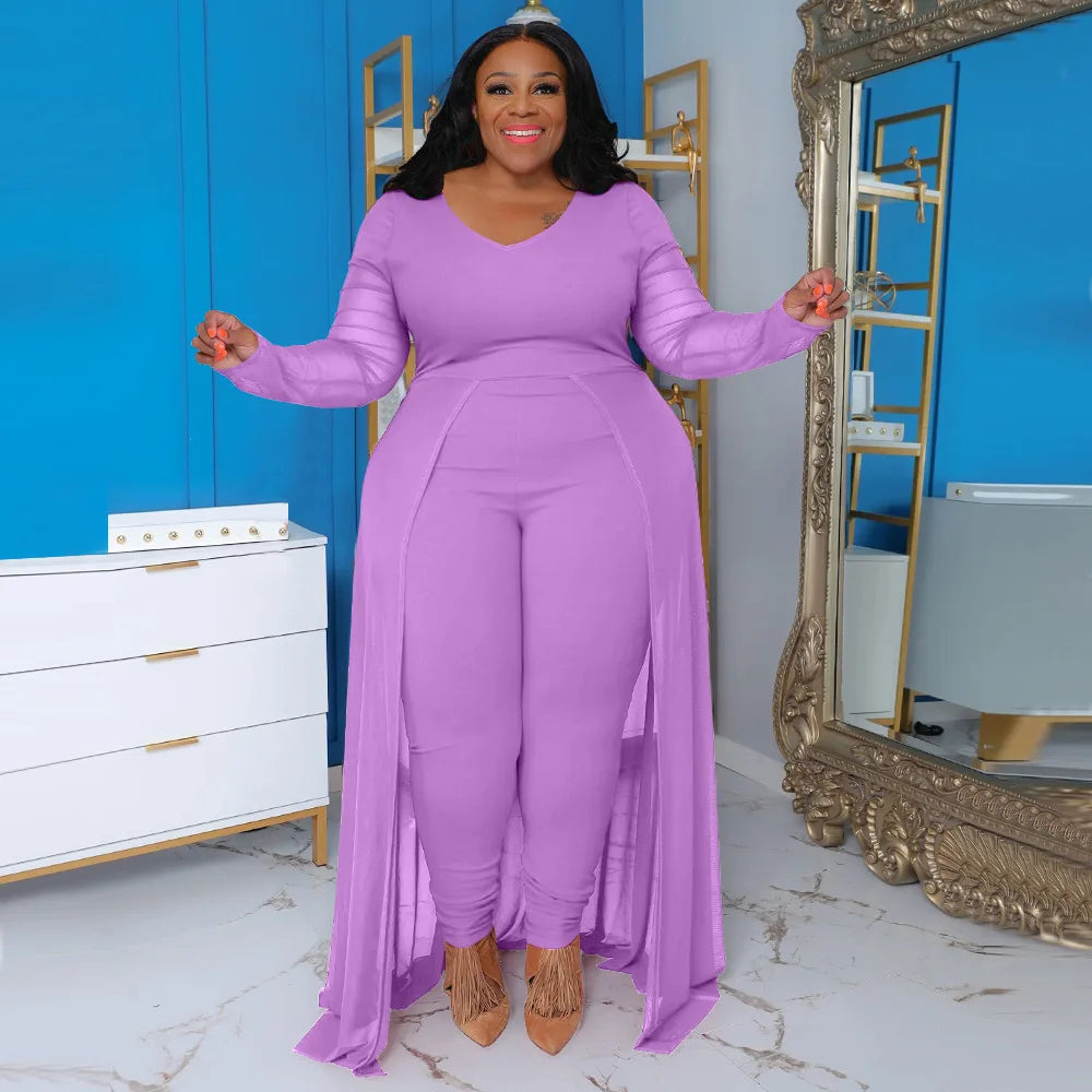 HEY BIG GIRLS... XL-5XL Plus Size Autumn Spring Women's Jumpsuits European and American Bright Diamond Long Sleeved Hot Diamond  Jumpsuit Curvy Ladies Casual Clothing Supplies