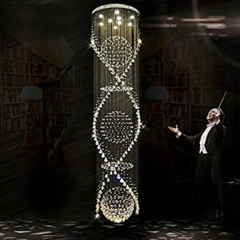 HOT SALE Villa Home Living Room Staircase Luxury K9 Crystal Steel Chrome Double Helix Spiral Chandelier with Rain Drops Diameter 80cm Height 280cm Home Art Decor Lighting Supplies