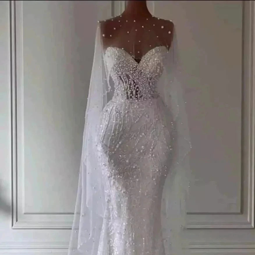 NEW Arrivals Plus Size  Custom Elegant Medieval Lace Women Wedding Dress One Piece Fashionable African Style Wedding Evening Prom Party Luxury Gown Mermaid Bride Wedding Dress